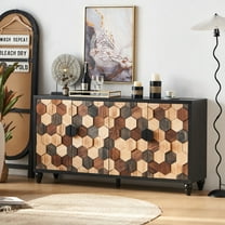 Distressed Storage Cabinet with Honeycomb Pattern, Modern Accent Cabinet with Doors for Entryway Buffet Sideboard Living Room Sideboard