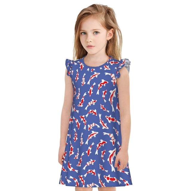 Balery Beautiful Koi Fish Camisón de princesa para niñas, pijama de algodón con mangas abullonadas, suave y bonito.-XX-Large