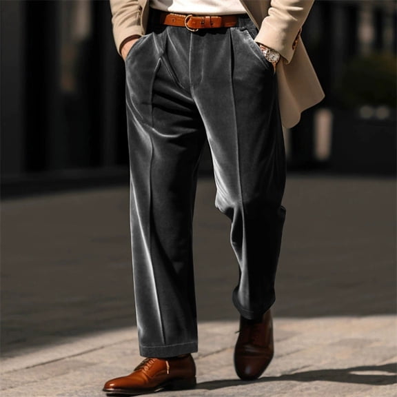 hlysgo Men's Velvet Dress Pants Regular Fit Wide Leg Work Office Suit Pants Pleated Business Casual Slacks Trendy Velvet Pants for Men Black XXL