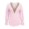 thumbnail image 4 of Vivianyn HD Women's Contrast V Neck Eyelet Chiffon Blouse, Long Sleeve Casual Top,Hot Pink,Size S-XXL, 4 of 7