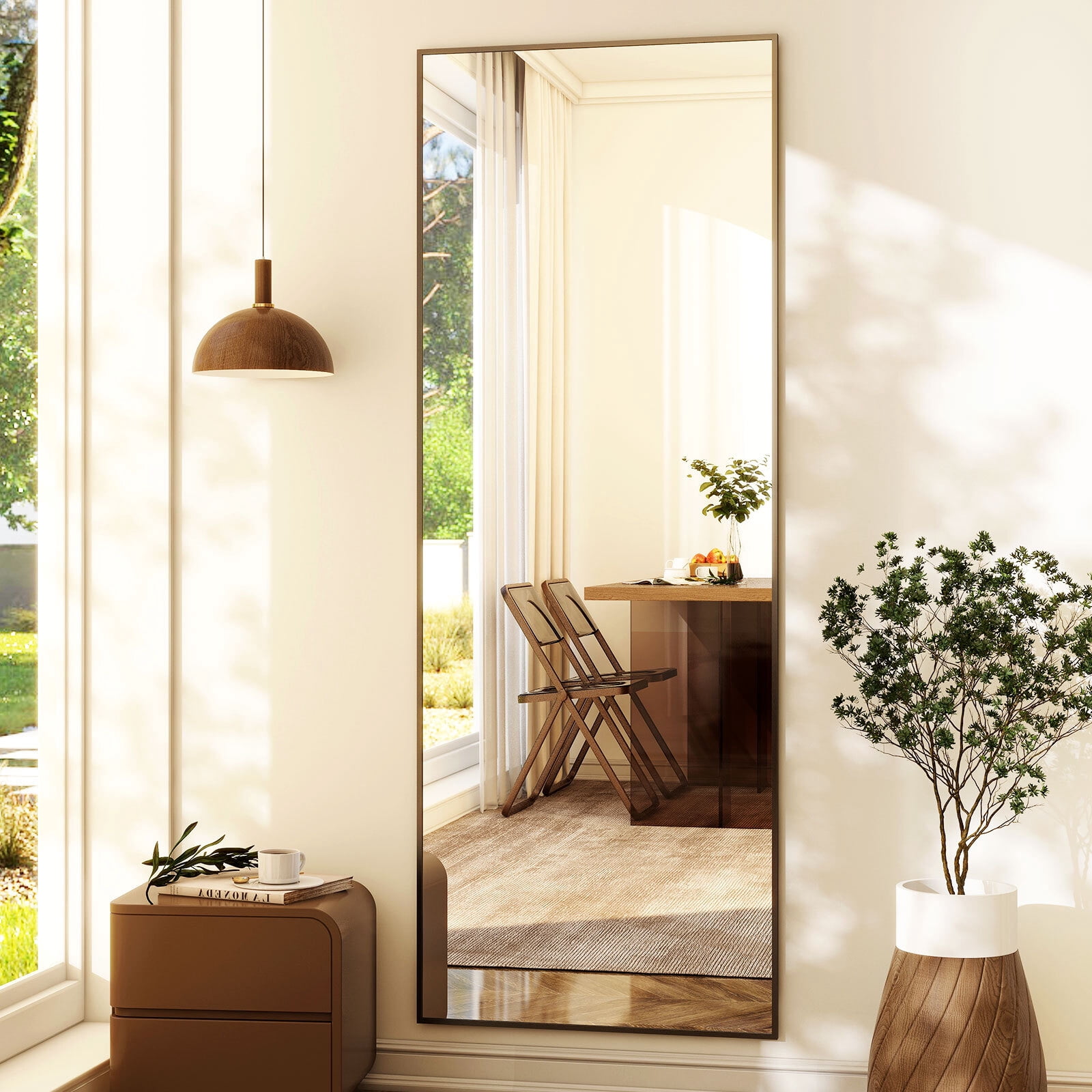 Cenovo 58" x 18.1" Full Length Mirror with Stand, Wall-Mounted Full Body Mirror,Black