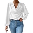 thumbnail image 1 of Mujer Drapeado Cuello Redondo Camisa De Manga Larga Cuello En V Color Puro Top Moda Puff Manga Top Blanco M, 1 of 4