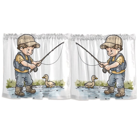 Boy Go Fishing Tier Curtains for Kitchen 57x24 Inch Semi Sheer Light Filtering Half Window Curtains 2 Panels