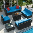 thumbnail image 5 of Homall 10 Pieces Rattan Patio Furniture Conversation Set with 43" Gas Propane 50000 BTU Fire Pit Table Outdoor Sectional Sofa for Backyard,Blue, 5 of 9