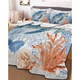 thumbnail image 3 of Quilts Full Size Bedding Set, Sea Turtle Coastal Lightweight Quilted Comforter, Blue Red Summer Beach Coral Nautical Soft Reversible Bedspread Coverlet with Pillow Covers for All Season, 78" x 90", 3 of 7