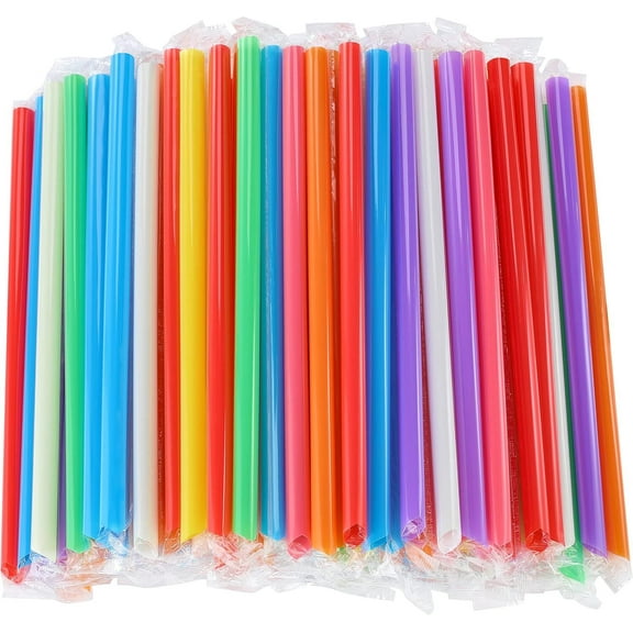 LQQBOX [100 Count] 0.43 inches Diameter Jumbo Smoothie Straws, 8.5 inches High Plastic Boba Straws, Milkshake Straws - Assorted Colors