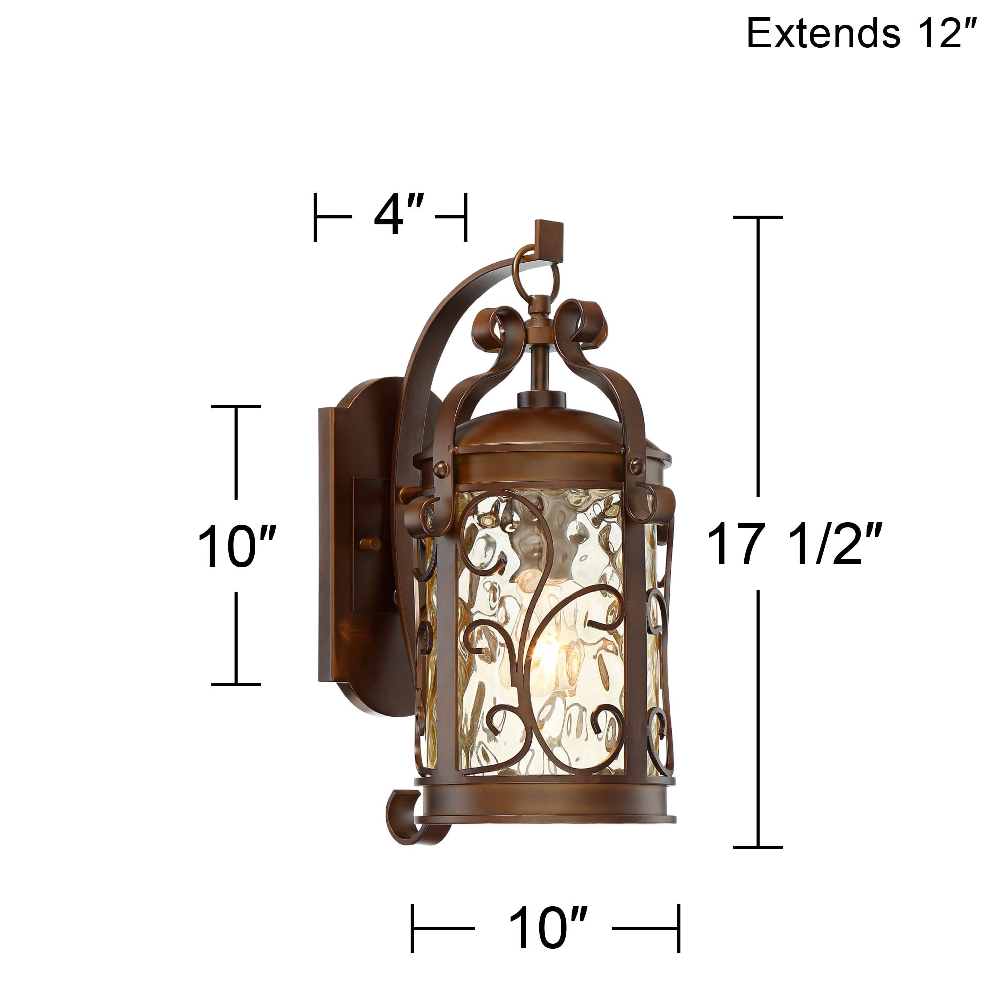 John Timberland Conway Vintage Rustic Outdoor Wall Light Fixture Oil Rubbed Bronze Scroll 17 1/2" Amber Hammered Glass for Post Exterior Barn Deck