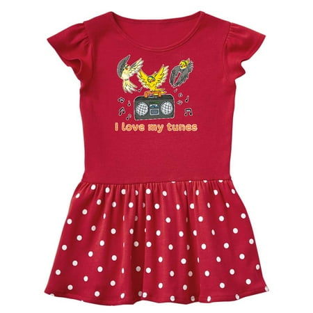 

Inktastic I Love My Tunes Dancing Cockatiels with Radio Gift Toddler Girl Dress