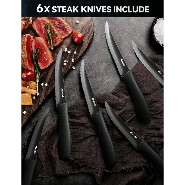 MIDONE Kitchen Knife Set with Acrylic Block, 17 PCS German Stainless Steel,  includes Multiple Variety of Knives, Scissor, Sharpener, All in One Knife