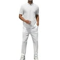 thumbnail image 1 of Birdeem Men Sets Shirt and Shorts Mens Leisure Sports Set Short Sleeve Knitting Split Solid Color Two-Piece Round Neck Top Set, 1 of 12