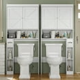 thumbnail image 5 of Furnihold Over The Toilet Storage Cabinet with Barn Doors, 32.3''W Farmhouse Bathroom Over Toilet Shelf Space Saver with Toilet Paper Holder, White, 5 of 7