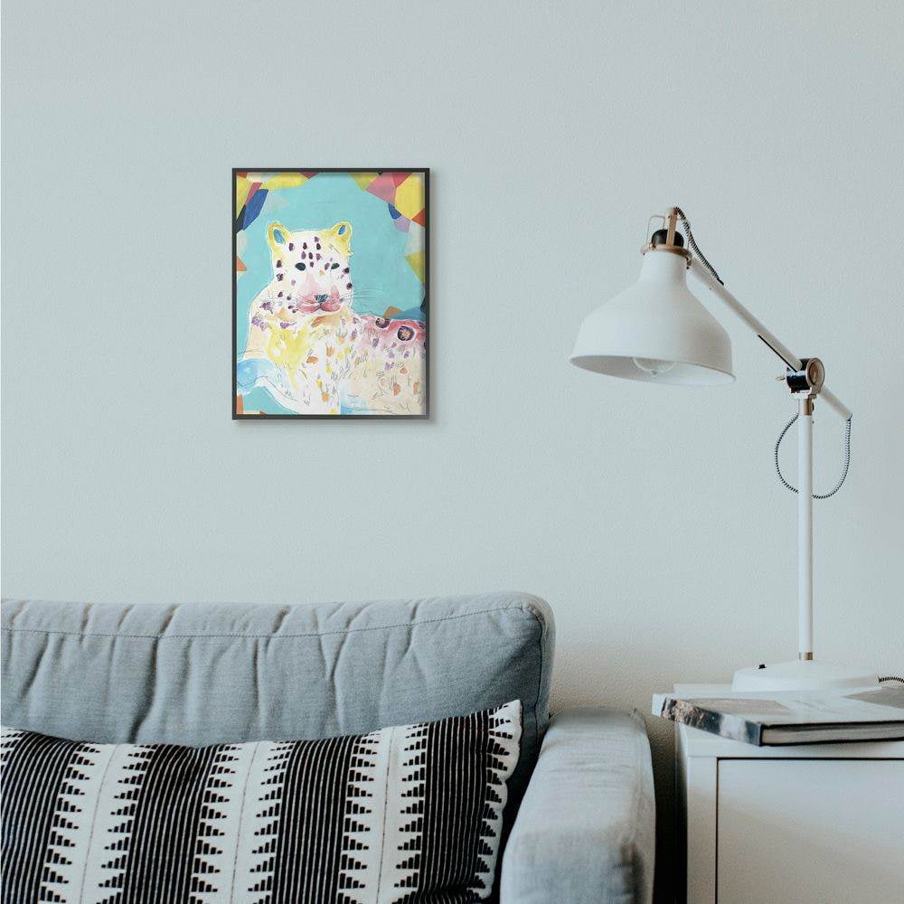 Stupell Industries Colorful Abstract Leopard Large Cat Animal Rainbow Blue Drawing Framed Giclee Texturized Art by June Erica Vess
