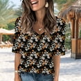 thumbnail image 6 of Women's Summer V Neck Tops Tie-dye/Floral Printed Short Sleeve Summer Graphic Tee Shirts Loose Fit Plus Size Casual Tshirts (XL, Black), 6 of 7