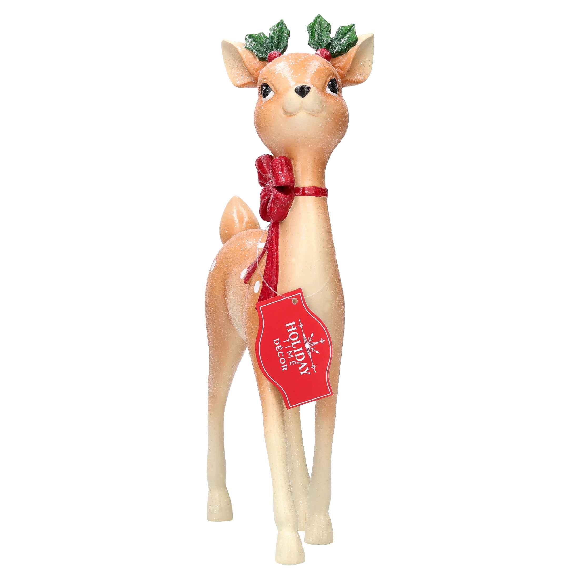 Standing Deer with Red Bow Christmas Decoration, Multicolor, 11", by Holiday Time