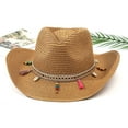 thumbnail image 4 of UDIYO Bohemia Style Straw Cowboy Hat,Women's Crocheted Summer Straw Hats, Classic Beach Sun Hats, 4 of 8