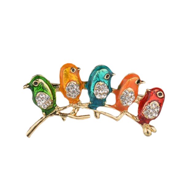 Broche creativo de aleación con forma de pájaro sentado en una rama, con diamantes de imitación, broche decorativo con aceite de goteo, insignia divertida para mujer, suministros de fiesta