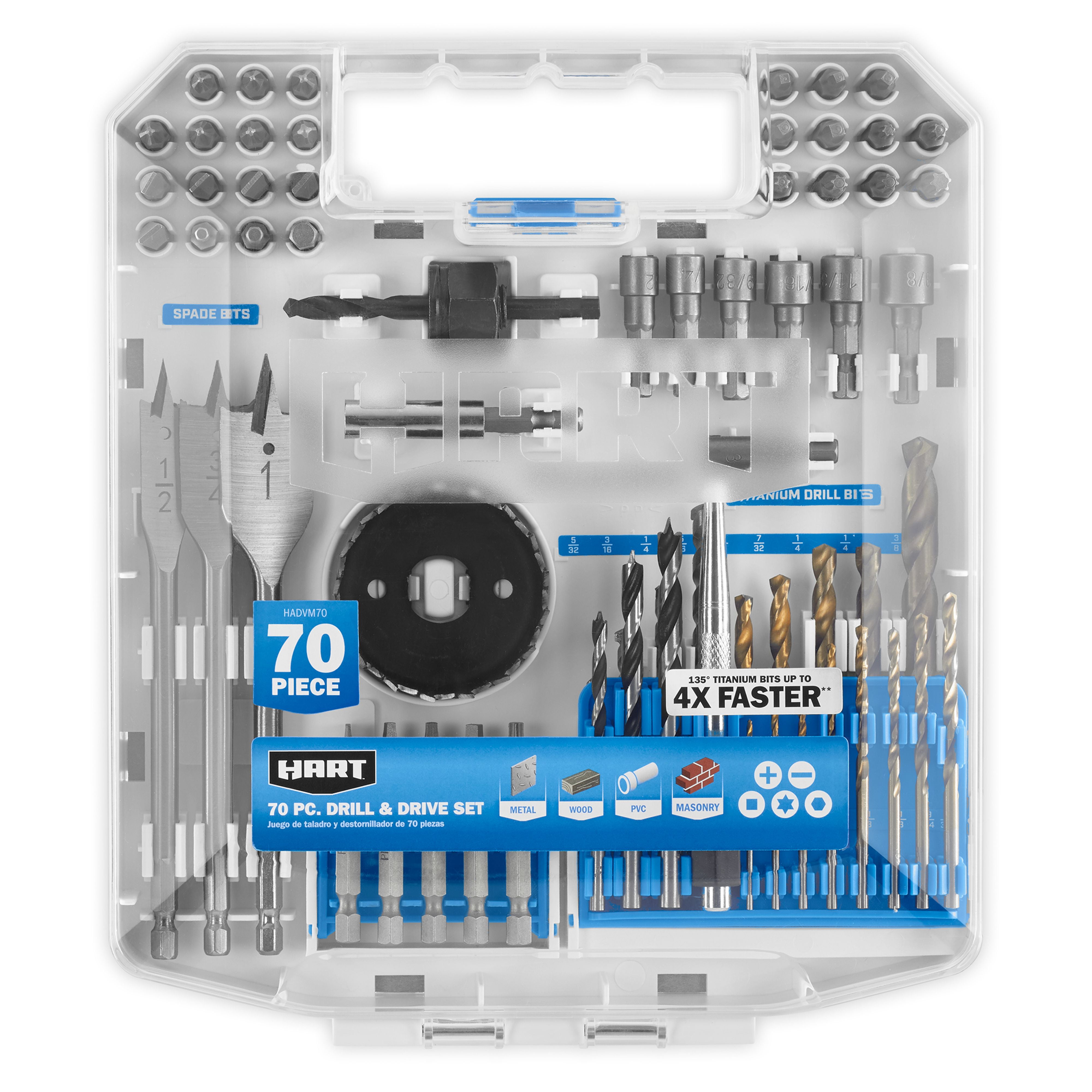 HART 70-Piece Drill and Drive Bit Set with Protective Storage Case