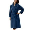 thumbnail image 3 of Aboser Womens Fuzzy Plush Robes Absorbent Water Towel Robe Thermal Winter Fleece Bathrobes Comfy Shawl Collar Long Sleepwear Soft Long Sleeve Bathrobe with Pockets Navy XL, 3 of 4