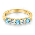 thumbnail image 3 of Gem Stone King 18K Yellow Gold Plated Silver Swiss Blue Topaz and White Topaz Wedding-Bands Ring for Women | 1.03 Cttw | Round 3.5MM | Gemstone November Birthstone | Size 5, 3 of 6