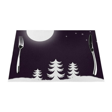 

YFYANG Washable Heat-Resistant Placemats 70% PVC/30% Polyester Night Woods Pattern Kitchen Table Mat 12 x 18 4 Piece