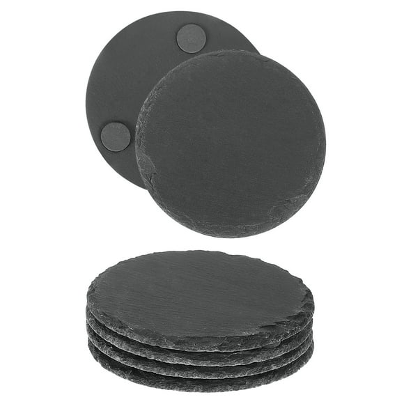 Uxcell 6pcs Round Slate Drink Coasters, 4 Inch Black Slate Stone Coasters with Anti-Scratch Bottom, Black