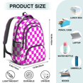 thumbnail image 5 of Pink and White Checkered Pattern Backpack for School, Cute School Bag with Adjustable Shoulder Straps and Padded Back, 16.9"x12.6"x5.9", 5 of 5
