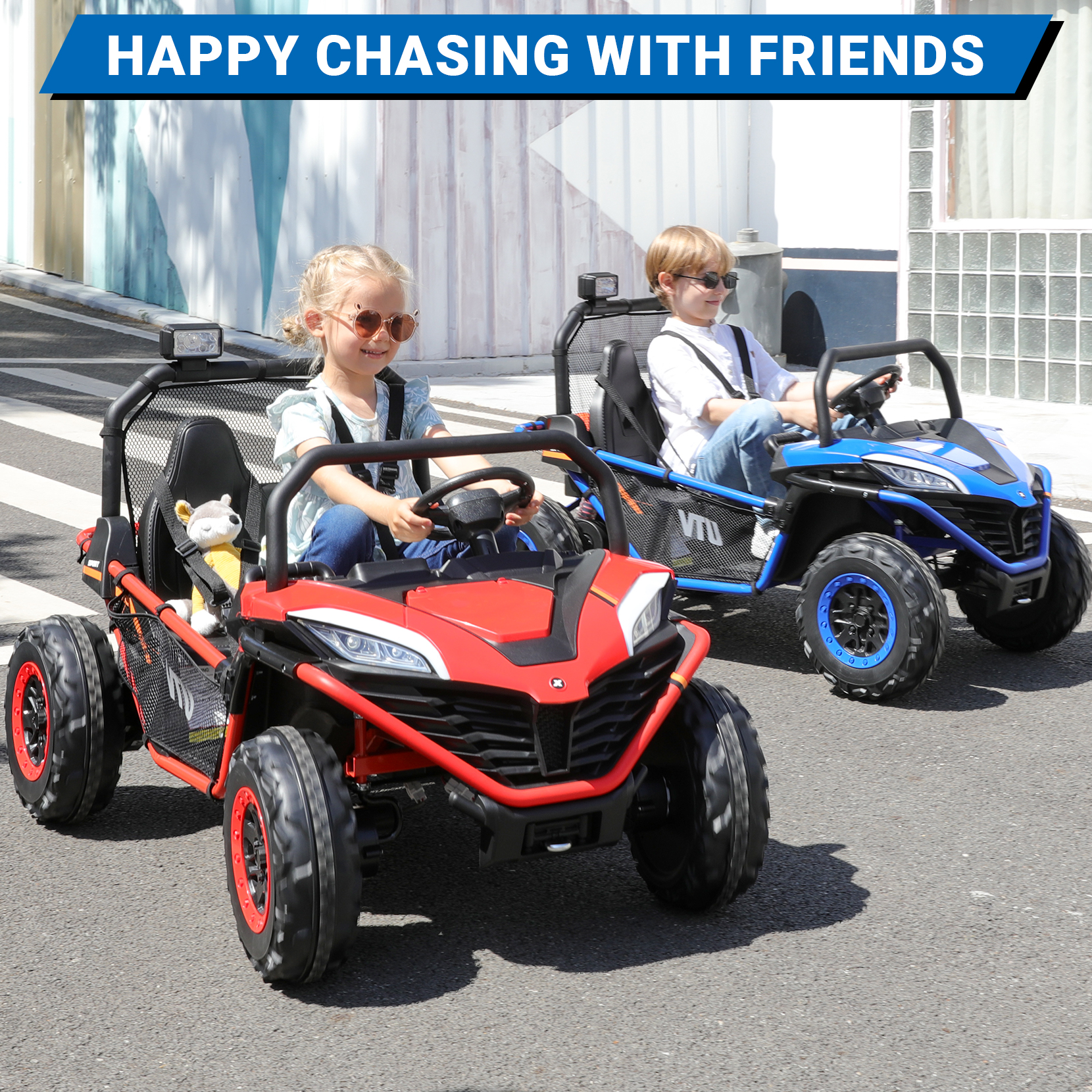 24V Kids Ride on Car, 2 Seater 10Ah Powered on Truck,4*200W Motor Electric Vehicles with Remote Control,Up to 5mph,Spring Suspension UTV for 3-8 Boys Girls,Blue