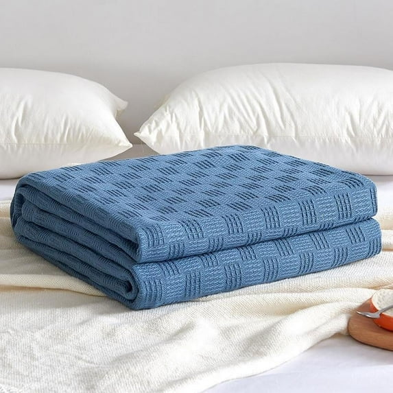 Xiao Hua La manta de verano de algodón es suave, transpirable, cálida, ligera y fresca, ideal para todas las estaciones. Mide 100 x 150 cm y viene en una sola pieza azul.