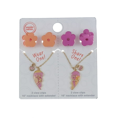 Wonder Nation Girls' BFF Necklace and Hair Clip Set, 6-Piece