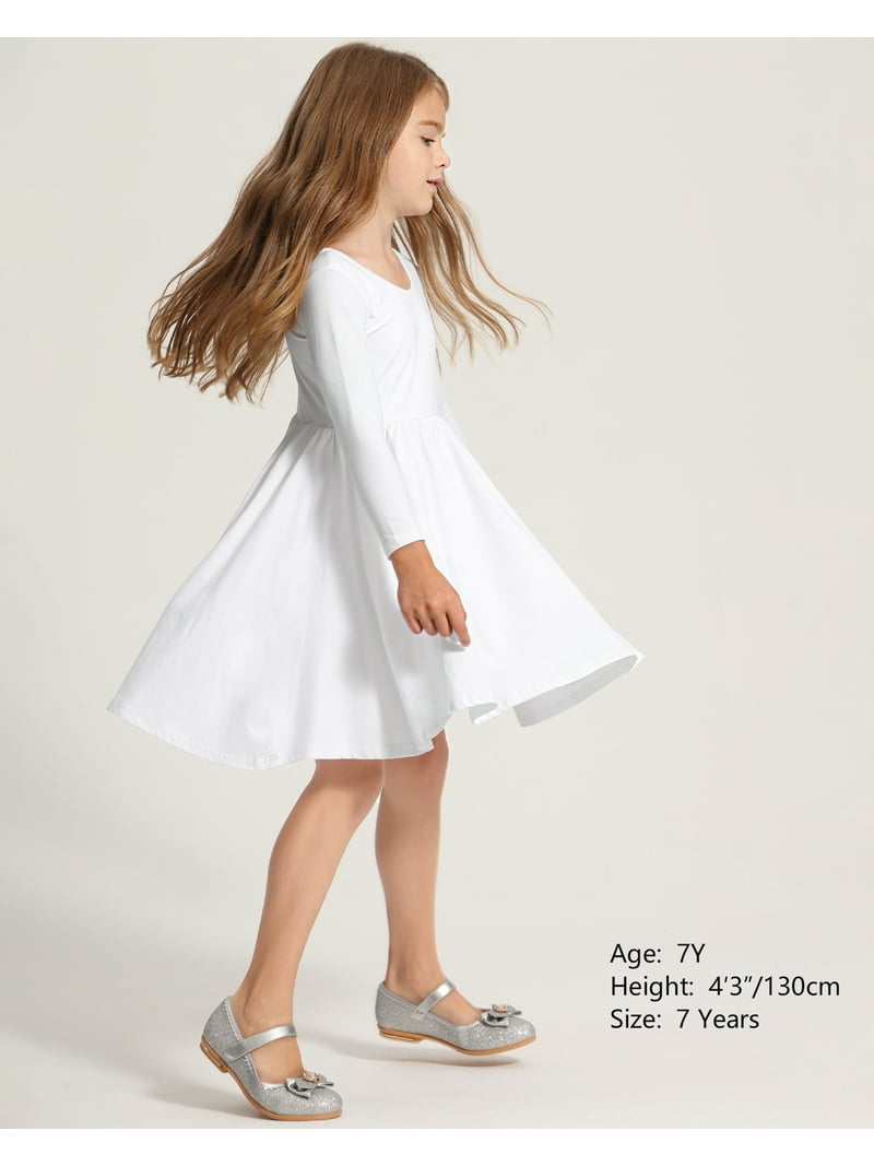 Stelle Long Sleeve Casual Sundress A-Line Twirly High Waisted Knee Length Flare Swing Cross Back Skater Dress for Girls,White,3T - Walmart.com Stelle Long Sleeve Casual Sundress A-Line Twirly High Waisted Knee Length Flare Swing Cross Back Skater Dress for Girls,White,3T - Walmart.com