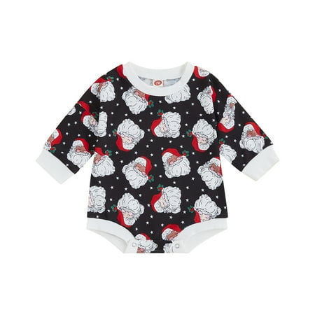 

Infant Baby Girls Boys Christmas Jumpsuit Long Sleeve Round Neck Santa Print Romper Clothes