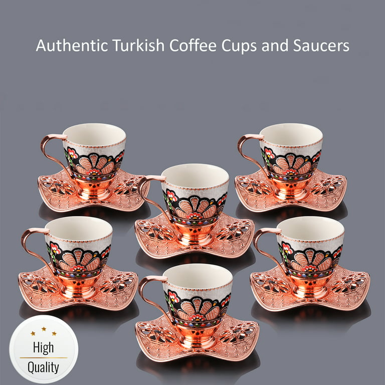 Turkish Coffee Cup Set - Turkish Coffee Cups Set of 6 with Saucers and Cup  Holder for Home Office, Ceramic Keeps Coffee Warm, Dishwasher-safe, Create