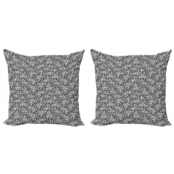 Rose Throw Pillow Cushion Cover Pack of 2, Romantic Flower Bouquet in Ink Pattern Repetition Monochrome Modern Design, Zippered Double-Side Digital Print, 4 Sizes, Charcoal Grey White, by Ambesonne