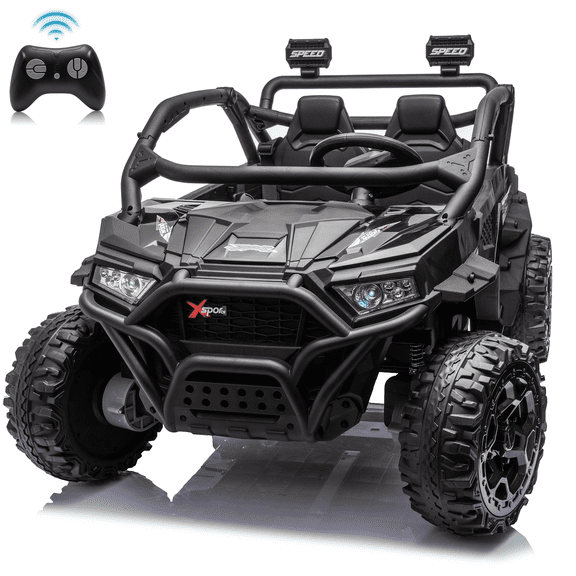 Zukpow 24V Ride Ons for Kids, 2 Seater Electric Car with Remote Control, 4x200W Motors, Power Car Wheels Ride on Toys UTV with Bluetooth Music, USB, Slow Start, LED Lights, Rear Storage Box, Black