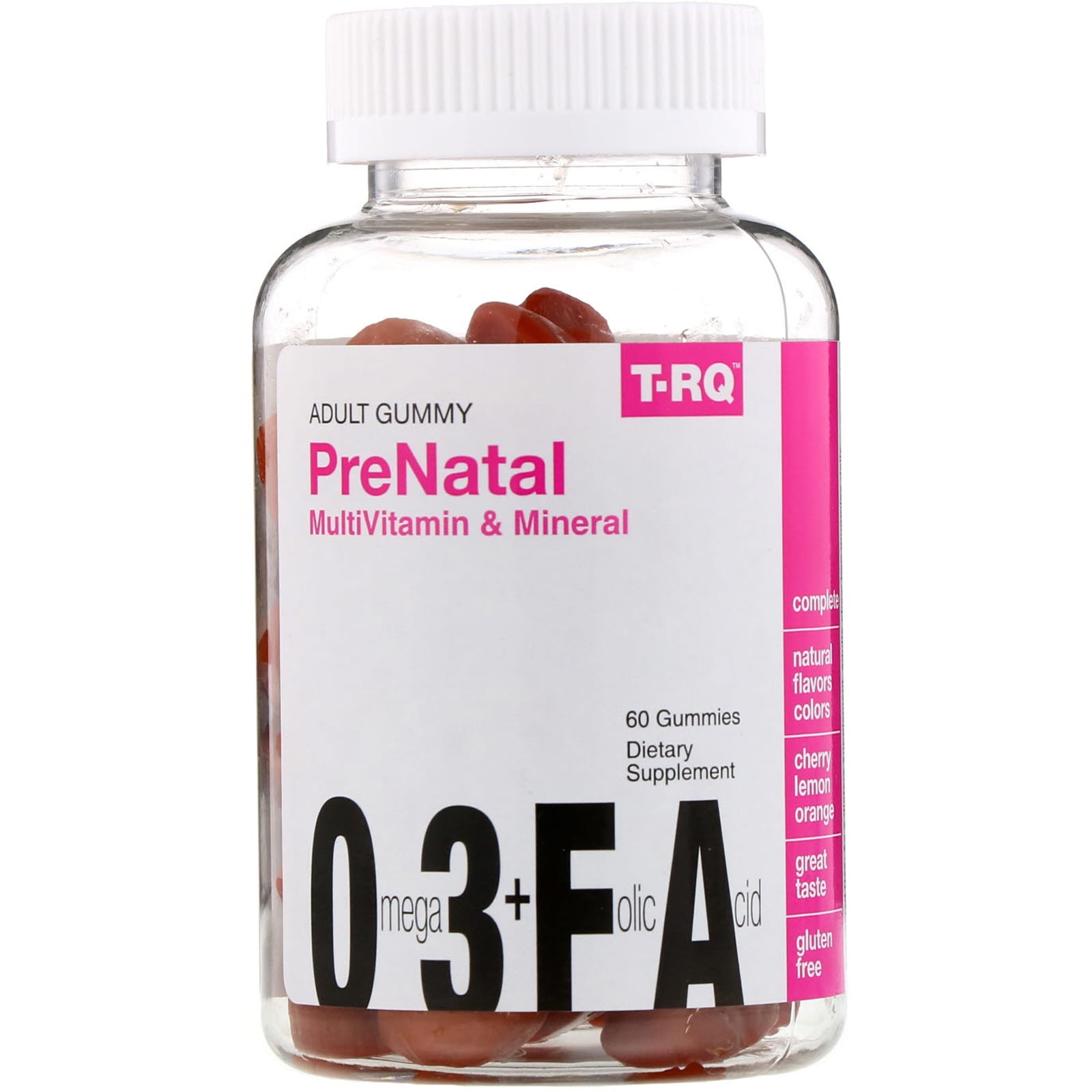 TRQ Adult Gummy Prenatal Multivitamin Mineral Cherry Lemon Orange 60