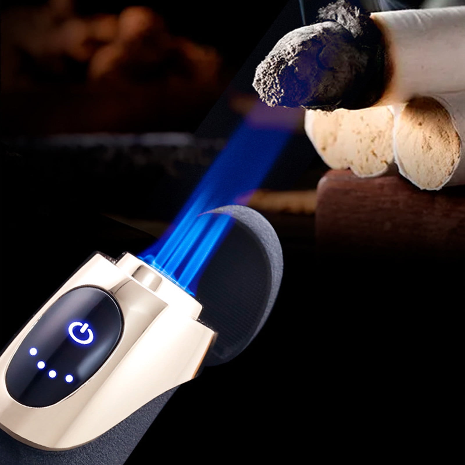 Pompotops Electric Arc Lighter Butane Torch Lighter Combination, Individualized Design Of Electric And Gas Mixed Lighters: Three Direct Blue Flame Lighters