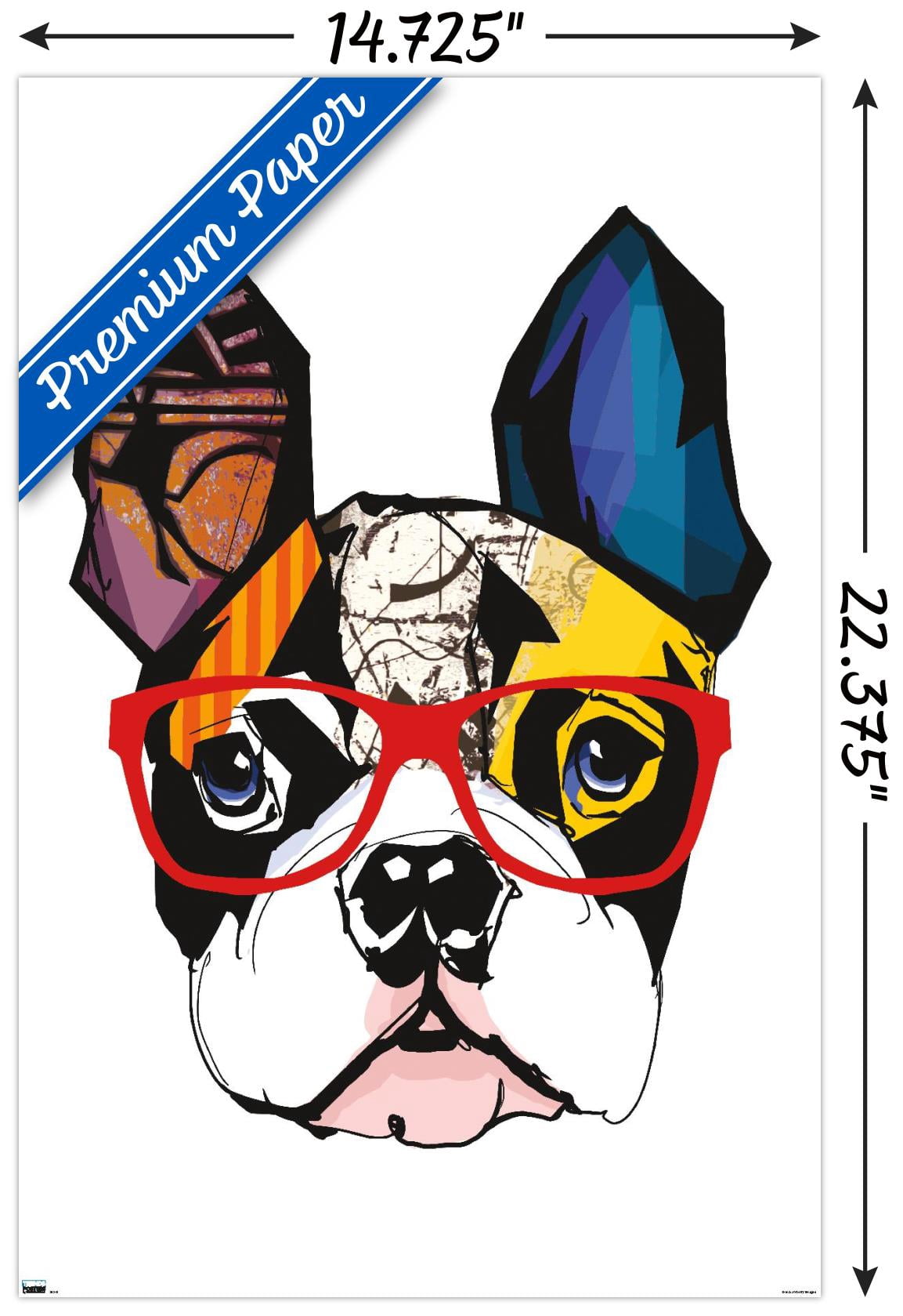 Art Deco - Boston Terrier with Glasses Wall Poster, 14.725" x 22.375"