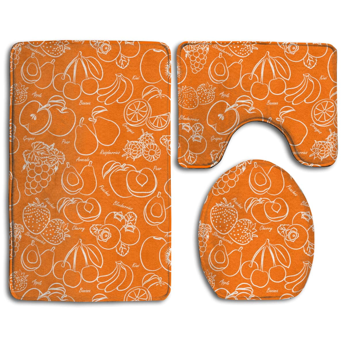 EREHome Fuits Orange 3 Piece Bathroom Rugs Set Bath Rug Contour Mat and