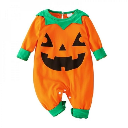 

Wisremt Infant Halloween Pattern Romper Baby Pumpkin Printed One-piece Cartoon Long Sleeve Bodysuit