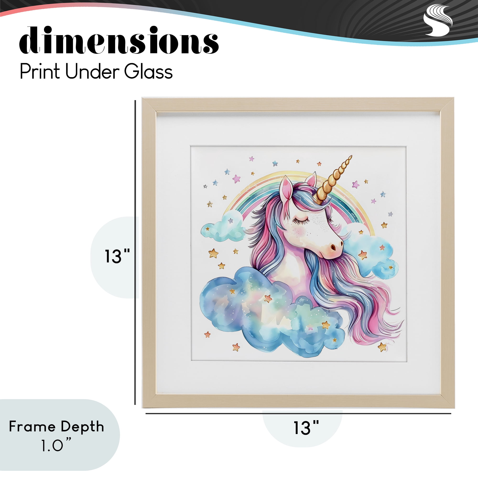 Stupell Industries Cute Happy Unicorn & Rainbow Birch Framed Print Under Glass, design by Creative Studio