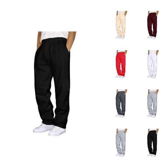 Casual Pants for Men 2025 Solid Color Drawstring Elastic Waist Straight Leg Everyday Pants with Pockets Trousers