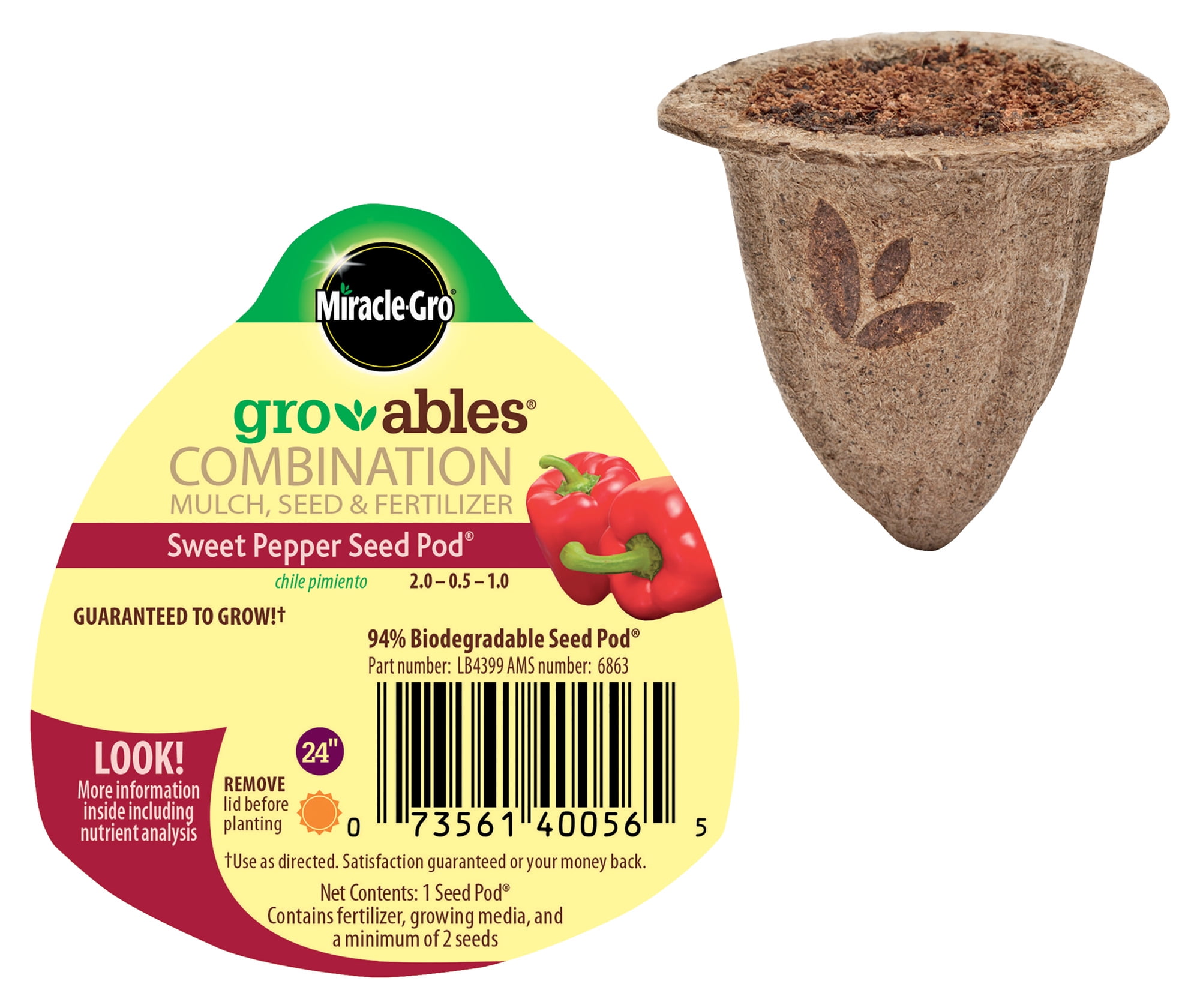 MiracleGro Groables Sweet Pepper Seed Pod, 0.49 oz. Each, Ready to