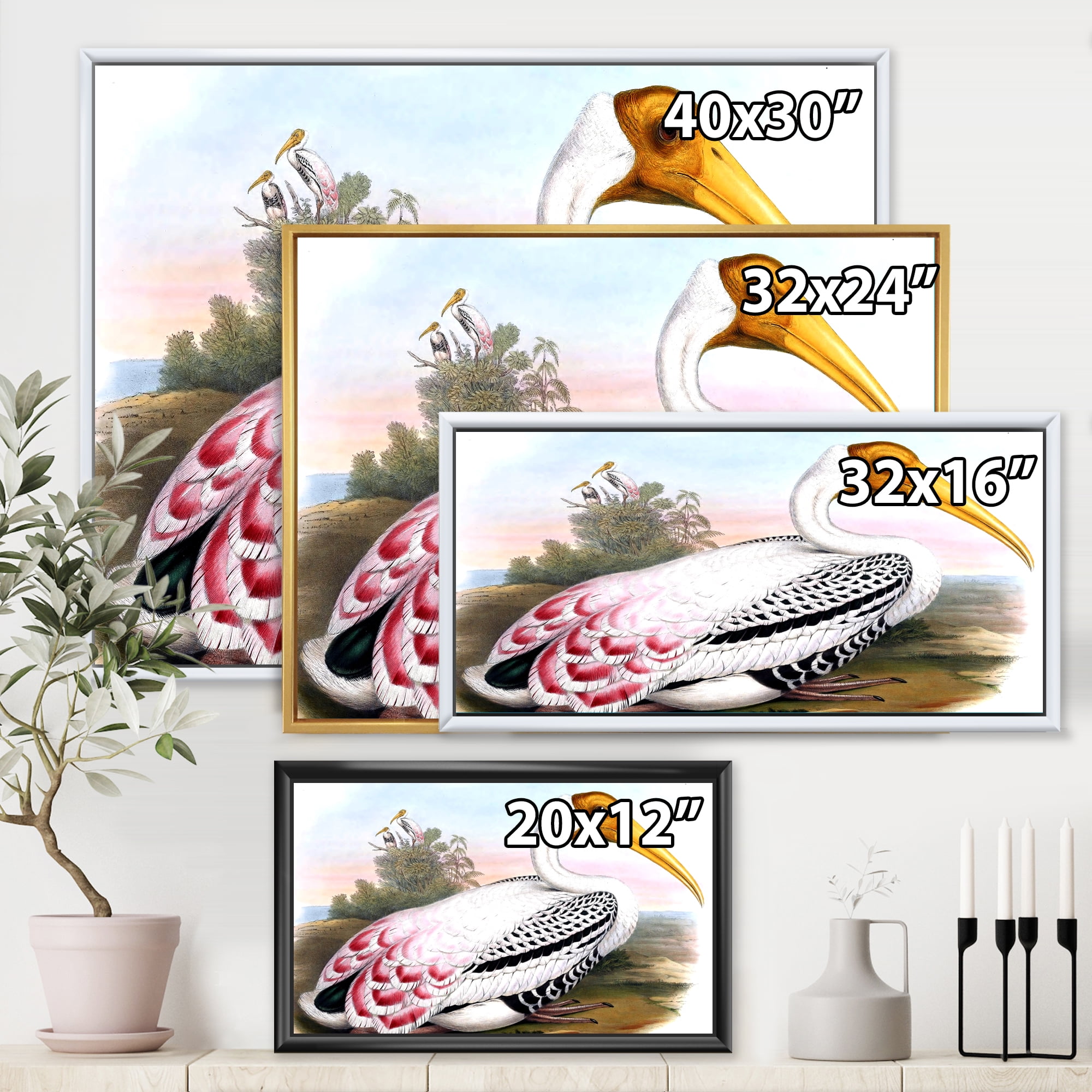 Designart 'Vintage Countryside White Birds' Farmhouse Framed Canvas Wall Art Print