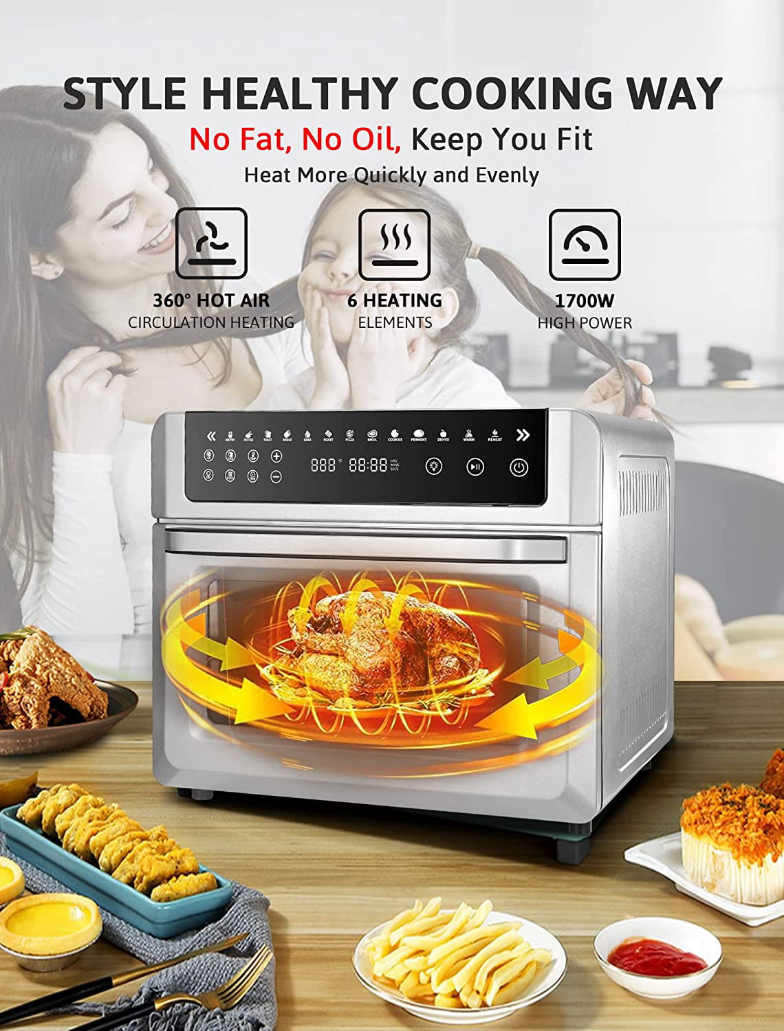  1100W Commercial Air Fryer, 13 Litre Multifunctional Toaster  Oven Air Fryer Combo, 230 Degree C Air Fryers w/Digital Display, White  (White) : Home & Kitchen