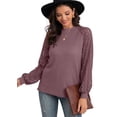 thumbnail image 6 of SHOWMALL Women's Trendy Waffle Knit Blouse Puff Long Sleeve Hollow-Out Lace Tops Casual Loose T Shirts, US Size XL, Rust Red, 6 of 8