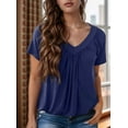 thumbnail image 4 of Womens Short Sleeve Casual Tops Dressy V Neck T Shirts Loose Fit Summer Pleated Blouses Navy blue XXL, 4 of 7