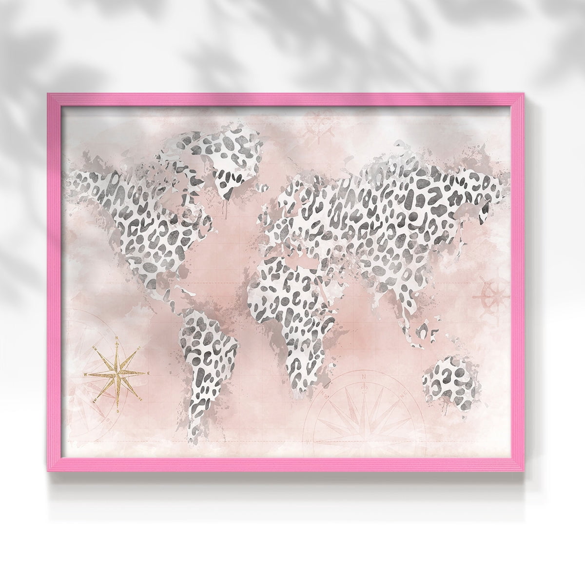 Pink Cheetah Map by Natalie Carpentieri - Restickable Framed Giclée Print