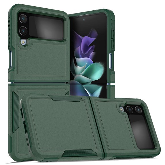 ELEHOLD for Samsung Galaxy Z Flip 4 Rugged Case, Armor Hard PC Soft TPU Hybrid Anti-Drop Camera Lens Protection Shockproof Glossy Non-Slip Slim Fit Case for Z Flip4 6.7 inch,Darkgreen