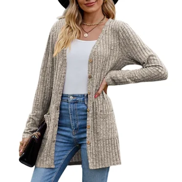 AELand Women's Long Sleeve Cardigan Sweater Lightweight Button Down Brushed Knit Tops with Pockets S~3XL