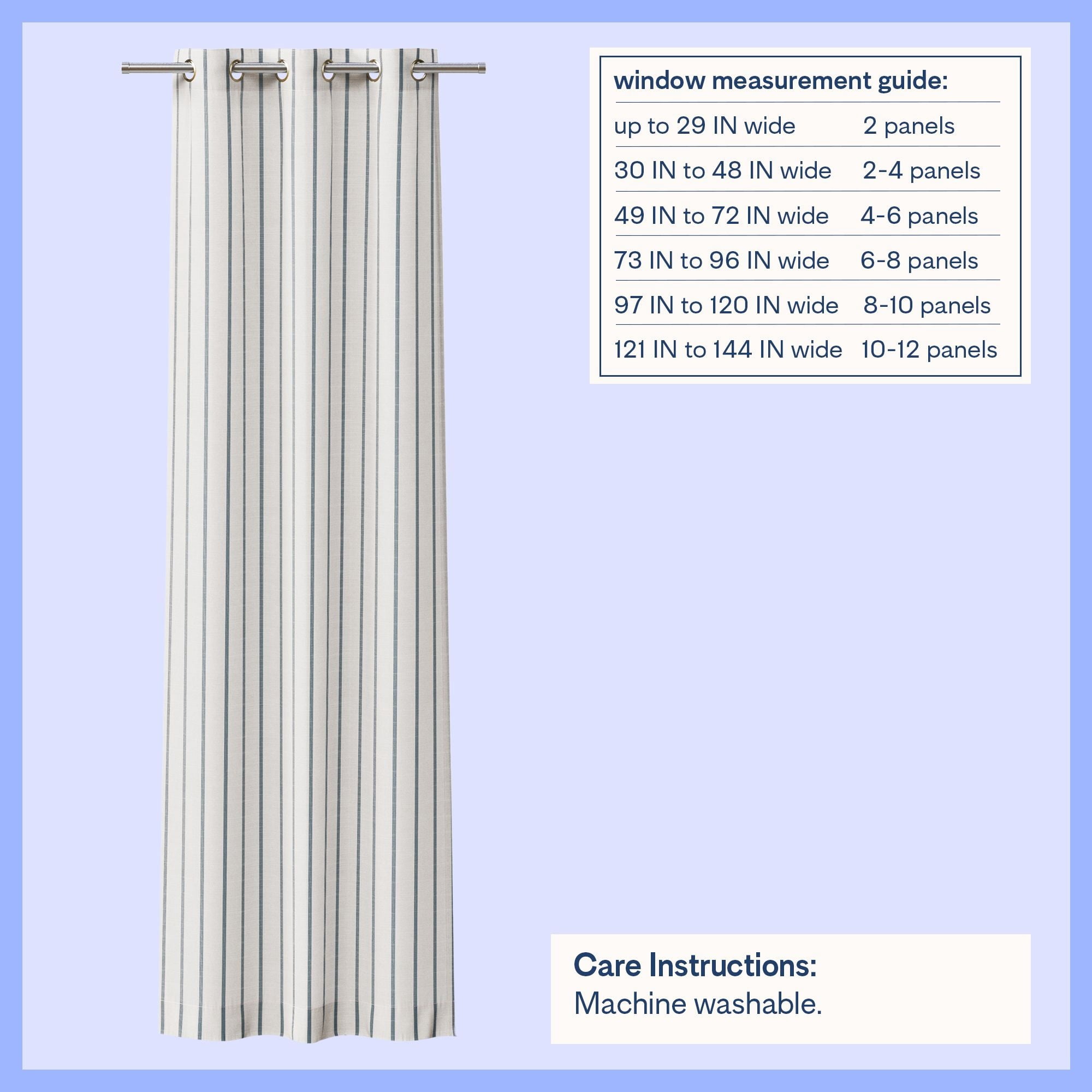 Mainstays Kids White and Blue Stripe Light-Filtering Grommet Single Curtain Panel, 38 in W x 84 in L